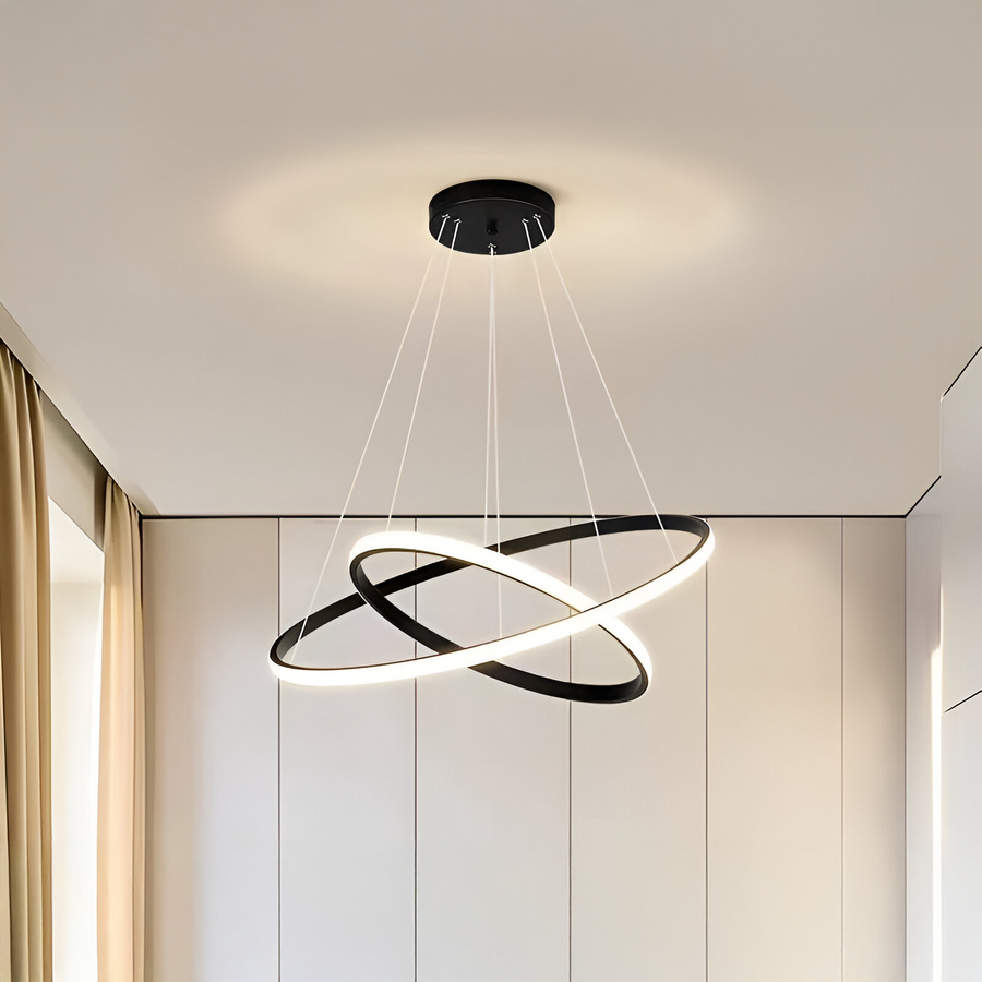 Żyrandol wiszący LED RICCI 25 W, 2 koła, światło zimne/ciepłe/neutralne, czarny, regulowana wysokość