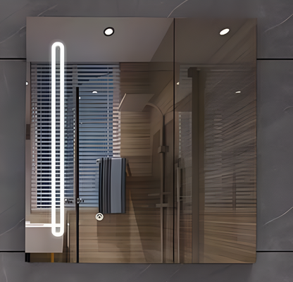 Lustro LED z szafką PLANO 80x70 cm, biały, czujnik dotyku i schowek