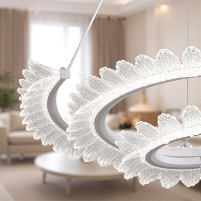 Żyrandol LED Luminis PRISM, kryształ i metal, 210 W, 4 okręgi, ściemnialny, regulowana wysokość, zimne/ciepłe/neutralne światło, luksusowe oświetlenie