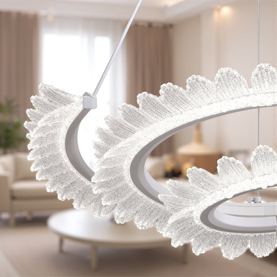 Żyrandol LED Luminis PRISM, kryształ i metal, 210 W, 4 okręgi, ściemnialny, regulowana wysokość, zimne/ciepłe/neutralne światło, luksusowe oświetlenie