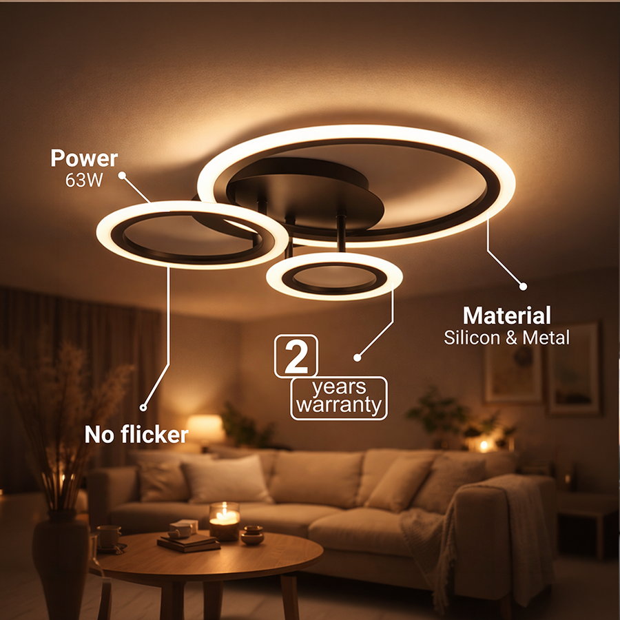 Lustra LED cu telecomanda BETTY 40W, 3 Cercuri, lumina Rece/Calda/Neutra, Dimabila, Negru Lustre LED cu Telecomanda Default Title Alessandro Design
