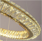 Żyrandol LED z pilotem, LLC132/900X300GD, kryształ i metal, 80W, 1 okrąg, możliwość przyciemniania, regulowana wysokość, światło zimne/ciepłe/neutralne, luksusowe oświetlenie