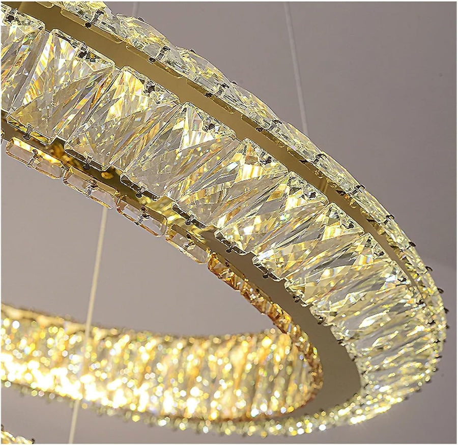 Żyrandol LED z pilotem, LLC132/900X300GD, kryształ i metal, 80W, 1 okrąg, możliwość przyciemniania, regulowana wysokość, światło zimne/ciepłe/neutralne, luksusowe oświetlenie