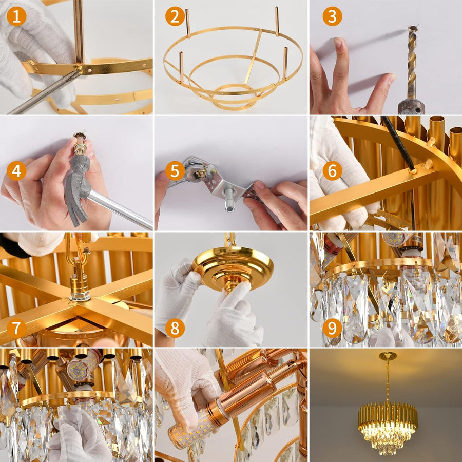 Żyrandol Kryształowy VERSAILLES Petito 3xE14, średnica 30cm, złoty, regulowana wysokość, metal i kryształ