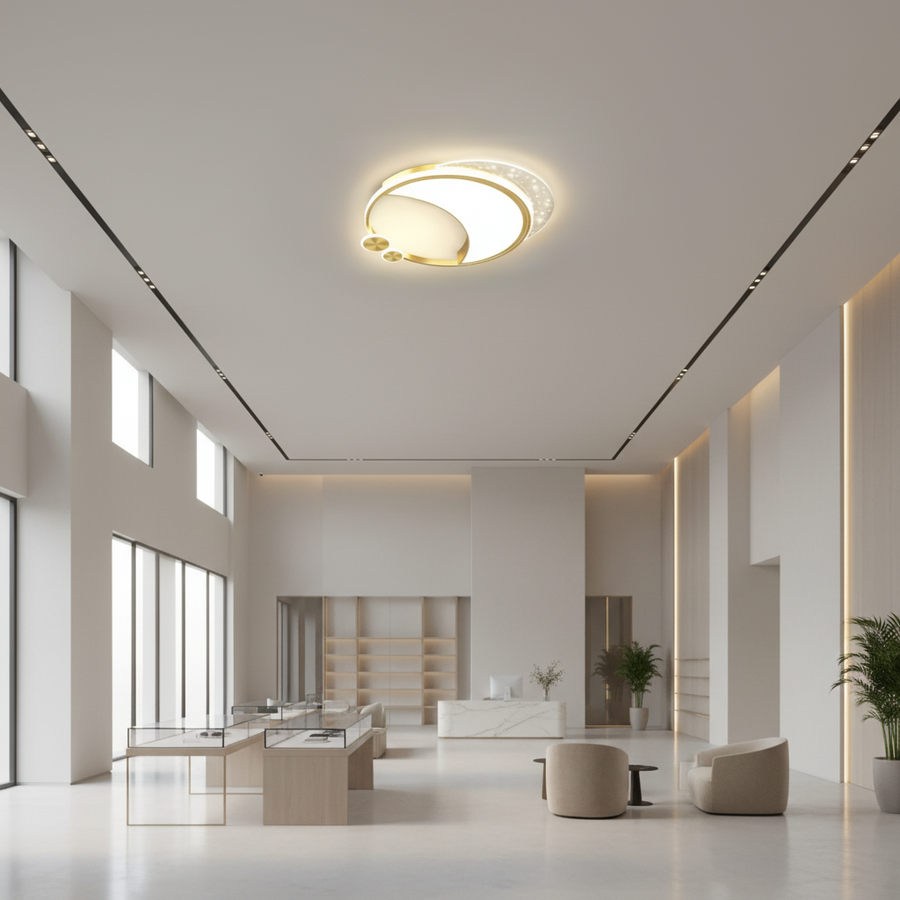 Żyrandol Marco LED z pilotem, 51 W, ściemnialny, złoty, metal, akryl i szkło, 3000 K/4000 K/6000 K