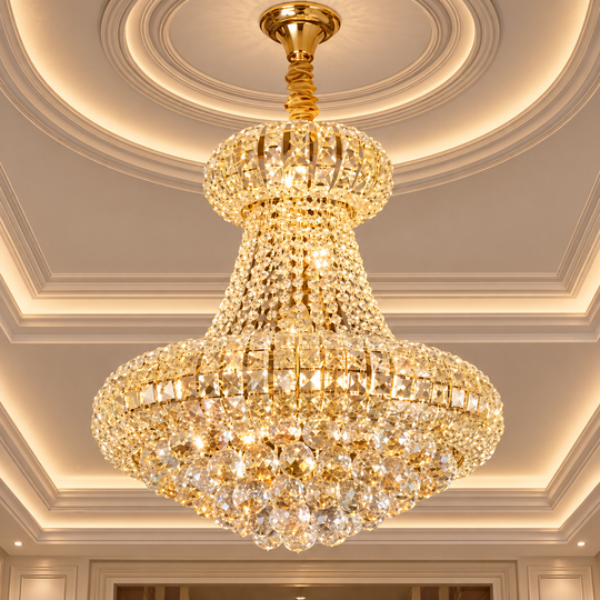 Żyrandol Kryształowy CASTRUM Nobile 5xE14, Ś40 cm, Złoty, Regulowana Wysokość, Metal i Kryształ