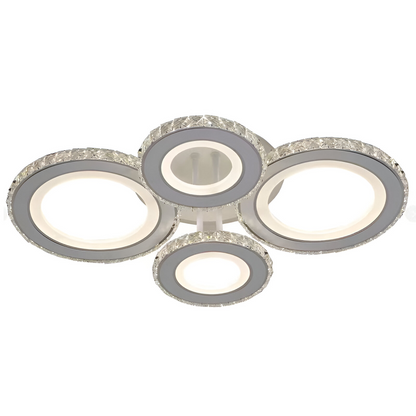 Żyrandol LED z pilotem i kryształem NOVA ROTONDA RGB 86W, 4 okręgi, światło zimne/ciepłe/neutralne, ściemnialny, biały