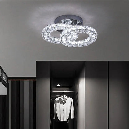 Żyrandol LED ZABINA 32W z pilotem i kryształem, 2 okręgi, światło zimne/ciepłe/neutralne, ściemnialny, chrom błyszczący