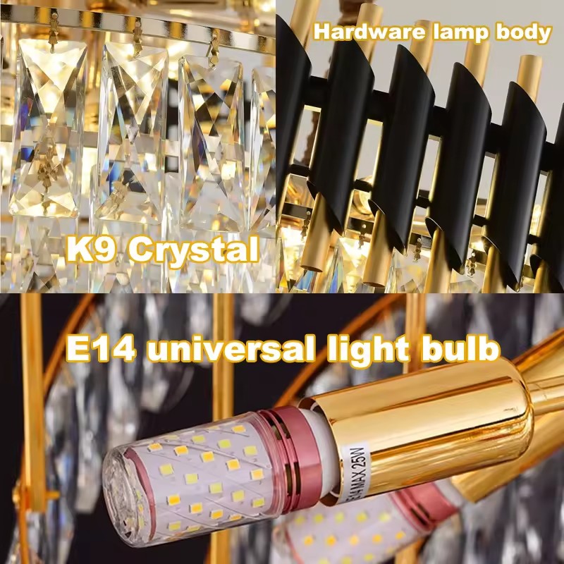 Żyrandol kryształowy VERSAILLES Eleganza 7x E14, średnica 49 cm, błyszczące złoto i czerń, regulowana wysokość