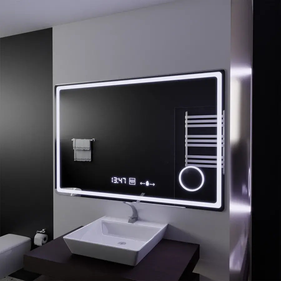 Prostokątne lusterko LED, 120x80cm, Souverain Motionglow Marcello, System rozprzestrzeniania, zegar i termometr, kosmetyka Lupa, Dokrywa