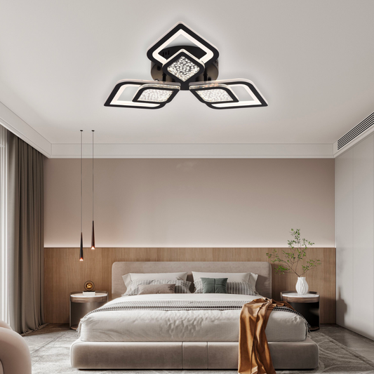 Lustra LED cu telecomanda DALIA 62W, 3 Petale, lumina Rece/Calda/Neutra, Dimabila, Negru