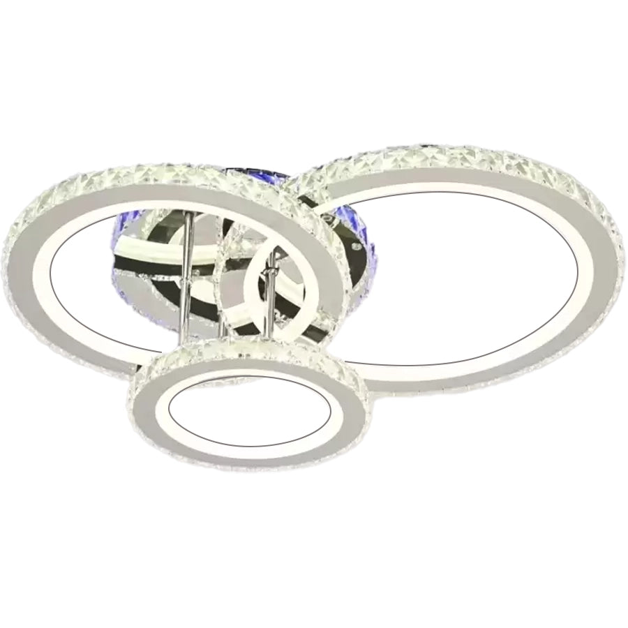 Żyrandol LED z pilotem i kryształem NOVA ROTONDA RGB 73W, 3 koła, światło zimne/ciepłe/neutralne, możliwość przyciemniania, błyszczący chrom