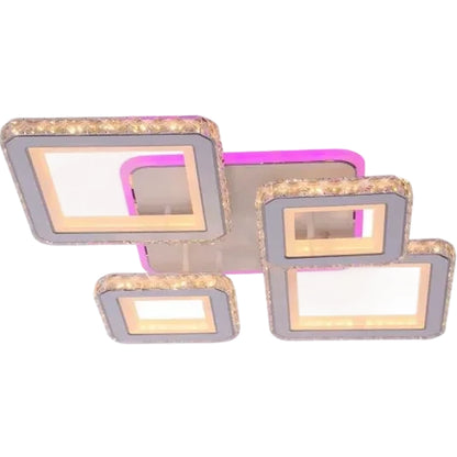Żyrandol LED z pilotem i kryształem QUADRIS RGB, 96W, 4 kwadraty, światło zimne/ciepłe/neutralne, możliwość przyciemniania, biały