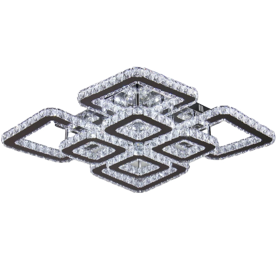 Żyrandol LED z pilotem i kryształem QUADRIA SUPREMO RGB 168W, 8 kwadratów, światło zimne/ciepłe/neutralne, możliwość przyciemniania, błyszczący chrom