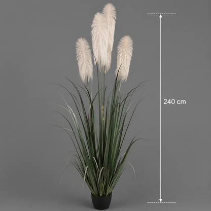 Sztuczna roślina ozdobna trawa, 240 cm, z 5 pasmami, trzcina i trawa, zielono-szara, bez doniczki
