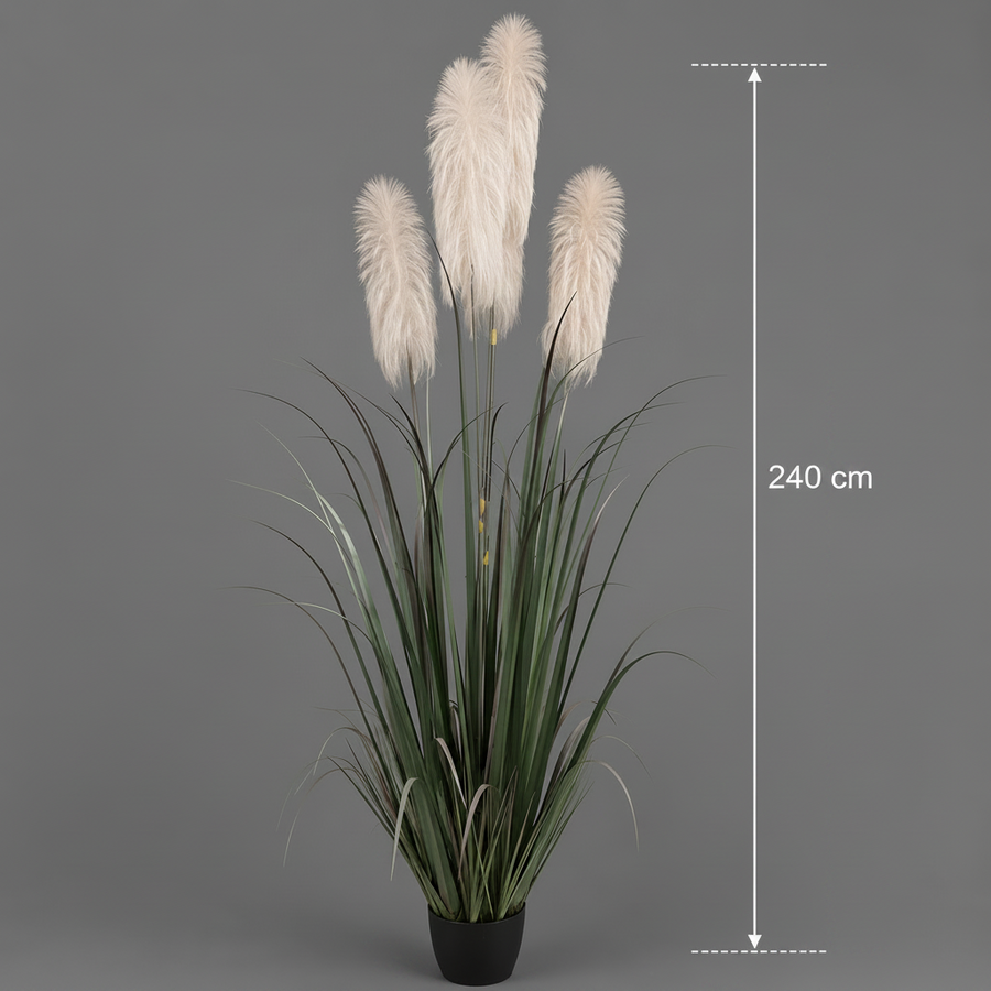 Sztuczna roślina ozdobna trawa, 240 cm, z 5 pasmami, trzcina i trawa, zielono-szara, bez doniczki