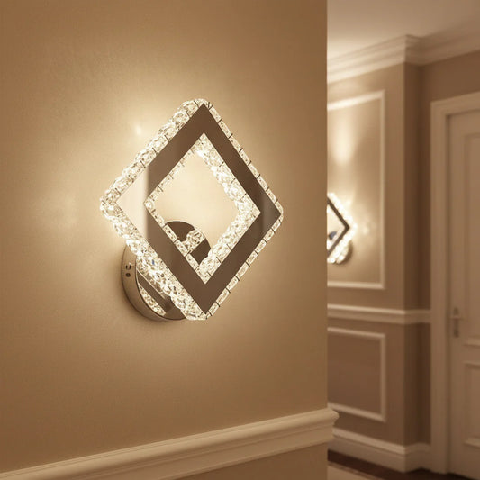 TERRANO Lampa ścienna LED z kryształkami, kwadratowa, 24 W, zimne/ciepłe/neutralne światło, czarna i nierdzewna stal