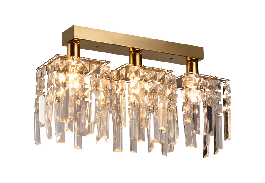 Żyrandol Kryształowy CC180/3GD, 3xE14, 35*6*9, IP20, Złoty, Kryształ, Żelazo, Żarówki nie wchodzą w skład zestawu