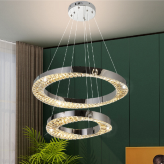 Żyrandol LED CC31212/60X40CH, średnica 40+60 cm, wysokość 120 cm, IP20, światło zimne/neutralne/ciepłe, możliwość przyciemniania, srebrny, kryształ, stal