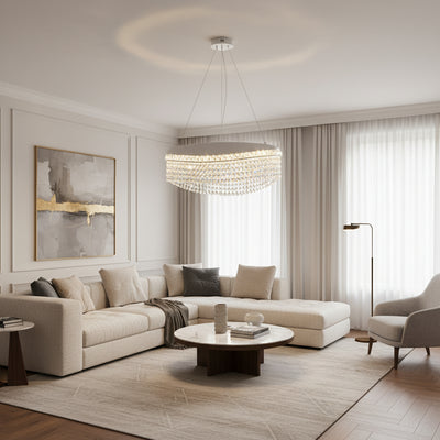 Żyrandol kryształowy VOLNA Elegance, 102 W, gł. 50 cm, światło ciepłe/neutralne/zimne, biały, metal i kryształ