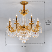 Żyrandol Kryształowy 11xE14, G80cm, Błyszczące Złoto, Regulowana Wysokość, Metal i Kryształ
