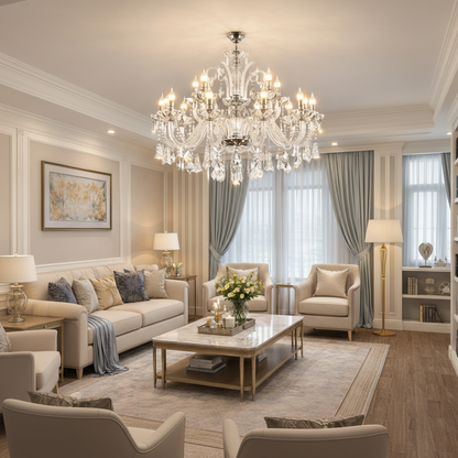 Żyrandol kryształowy 15xE14, G95cm, srebrny, regulowana wysokość, metalowe i kryształowe żyrandole kryształowe Domyślny tytuł Alessandro Design