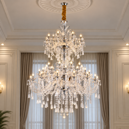 Żyrandol Kryształowy, 55xE14, Średnica 145cm, Wysokość 230cm, Srebrny, Regulowana Wysokość, Elegancki Design
