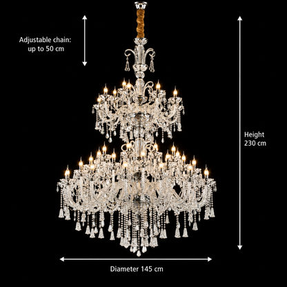Żyrandol Kryształowy, 55xE14, Średnica 145cm, Wysokość 230cm, Srebrny, Regulowana Wysokość, Elegancki Design