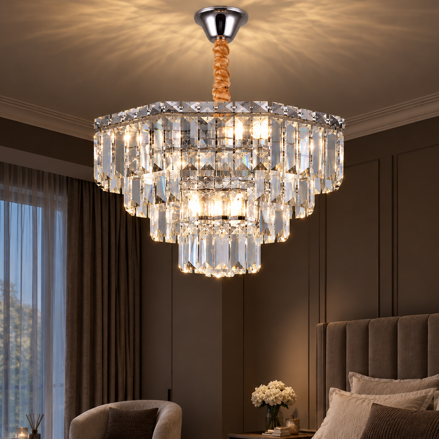 Żyrandol kryształowy ADAMA Eleganza, 7x E14, średnica 50cm, błyszczący chrom, regulowana wysokość