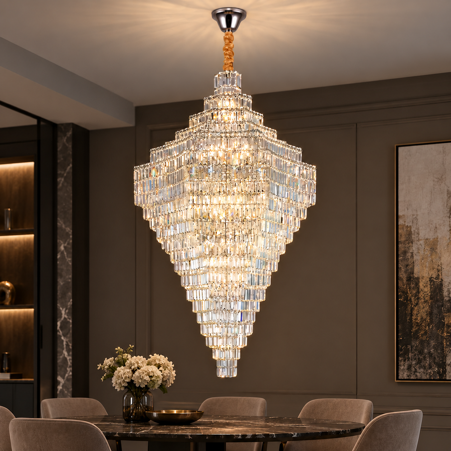 Żyrandol Kryształowy ADAMA Titania, 60x E14, średnica 135cm, Chrom Błyszczący, Regulowana Wysokość