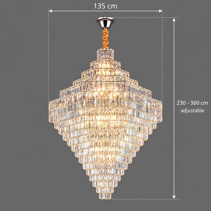 Żyrandol Kryształowy ADAMA Titania, 60x E14, średnica 135cm, Chrom Błyszczący, Regulowana Wysokość