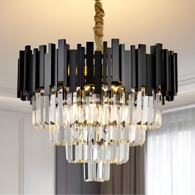 BLOIS Nobile Kryształowy Żyrandol 4xE14, Średnica 40cm, Czarny, Regulowana Wysokość