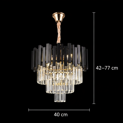 BLOIS Nobile Kryształowy Żyrandol 4xE14, Średnica 40cm, Czarny, Regulowana Wysokość