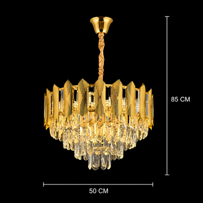 Żyrandol Kryształowy BUCKINGHAM Elegance 8x E14, średnica 49cm, Błyszczące Złoto, Regulowana Wysokość