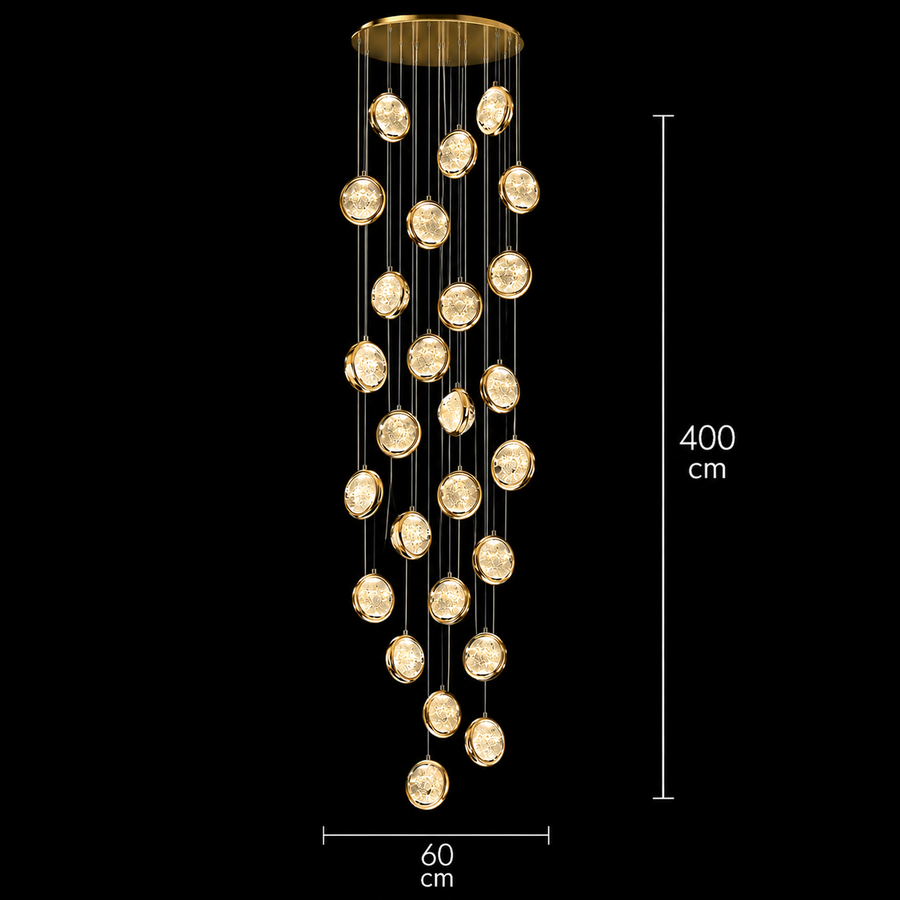 Zawieszany kryształowy żyrandol LED, Justynian, średnica 60 cm, regulowana wysokość, złoty, metal i kryształ