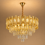 Żyrandol Kryształowy HAMPTON Eleganza 8x E14, średnica 49cm, Błyszczące Złoto, Regulowana Wysokość