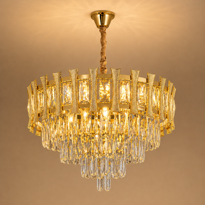 Żyrandol Kryształowy HAMPTON Eleganza 8x E14, średnica 49cm, Błyszczące Złoto, Regulowana Wysokość