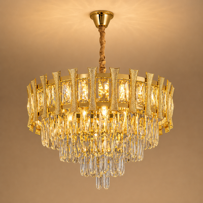 Żyrandol Kryształowy HAMPTON Eleganza 8x E14, średnica 49cm, Błyszczące Złoto, Regulowana Wysokość