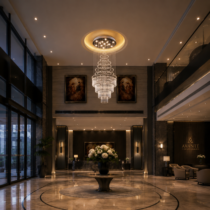 Żyrandol Kryształowy LED 80W AUGUSTA Złoty, średnica 50cm, wysokość 200cm, model drabinkowy