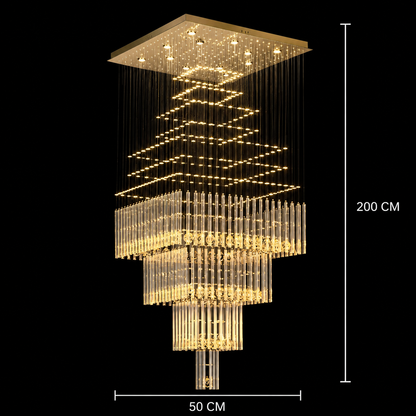 Żyrandol Kryształowy LED 80W FLORENTIA Złoty, średnica 50cm, wysokość 200cm, model drabinkowy