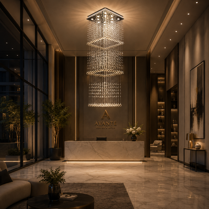 Żyrandol Kryształowy LED 80W PALATINA Złoty, średnica 50cm, wysokość 200cm, model drabinkowy