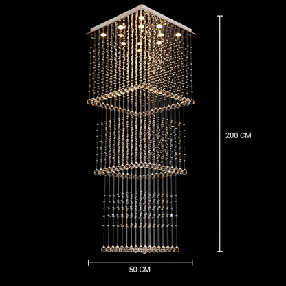 Żyrandol Kryształowy LED 80W PALATINA Złoty, średnica 50cm, wysokość 200cm, model drabinkowy