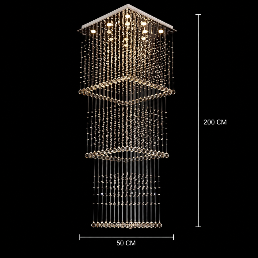 Żyrandol Kryształowy LED 80W PALATINA Złoty, średnica 50cm, wysokość 200cm, model drabinkowy