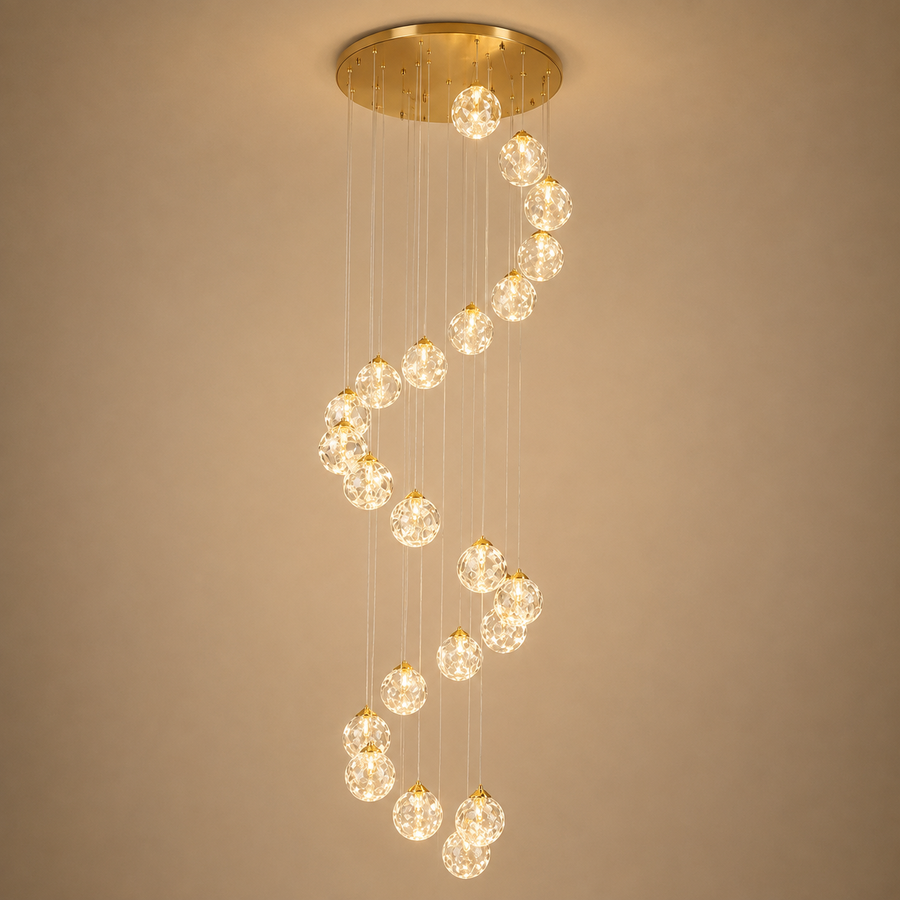 Żyrandol kryształowy LED KILKENNY Culmino, 144W, światło neutralne, średnica 60cm, złoty