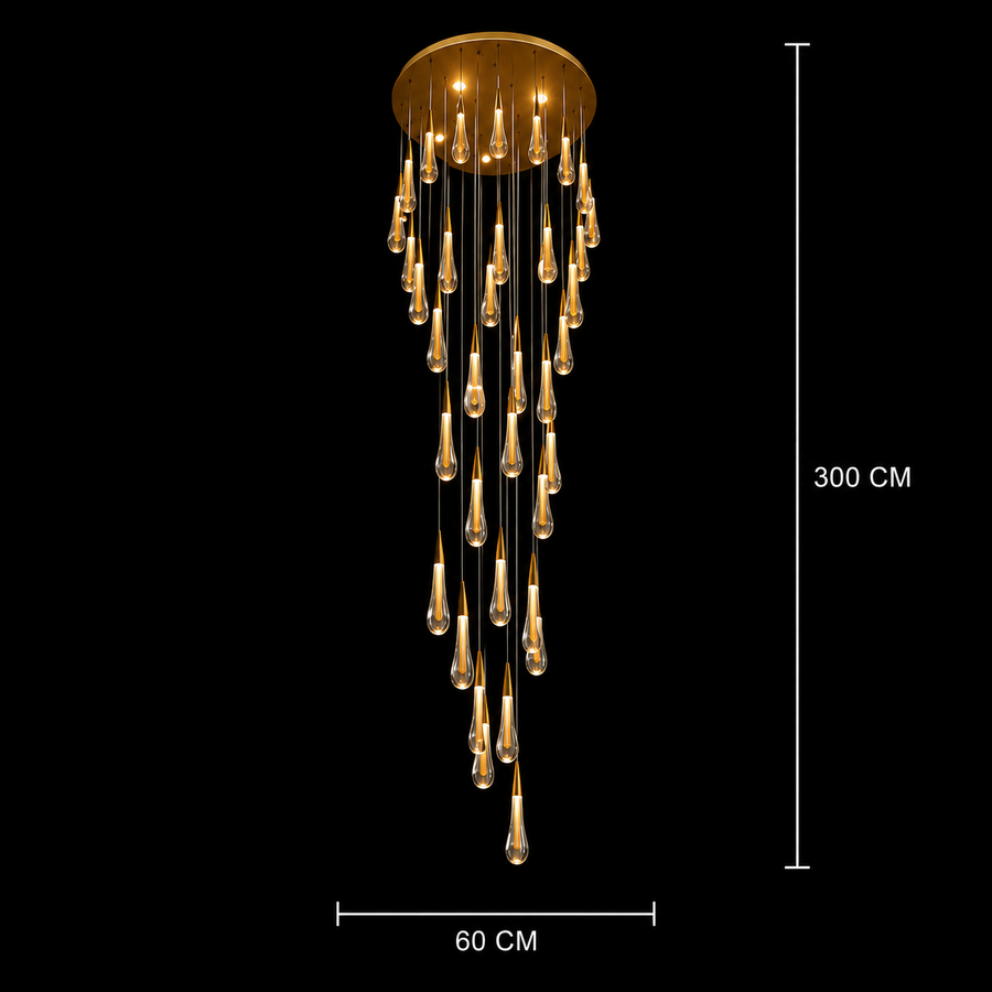 Podwieszany żyrandol kryształowy LED, 39W, Justynian, średnica 60cm, regulowana wysokość, złoty, metal i kryształ