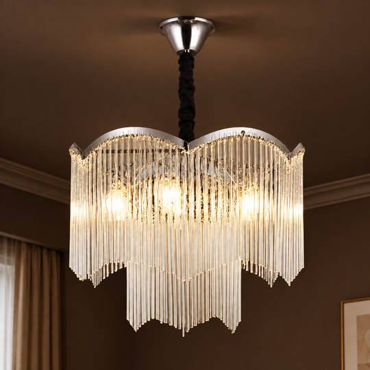 Żyrandol kryształowy MEKELLE Elegance, 8x E14, średnica 50cm, metal i kryształ, błyszczący chrom, regulowana wysokość