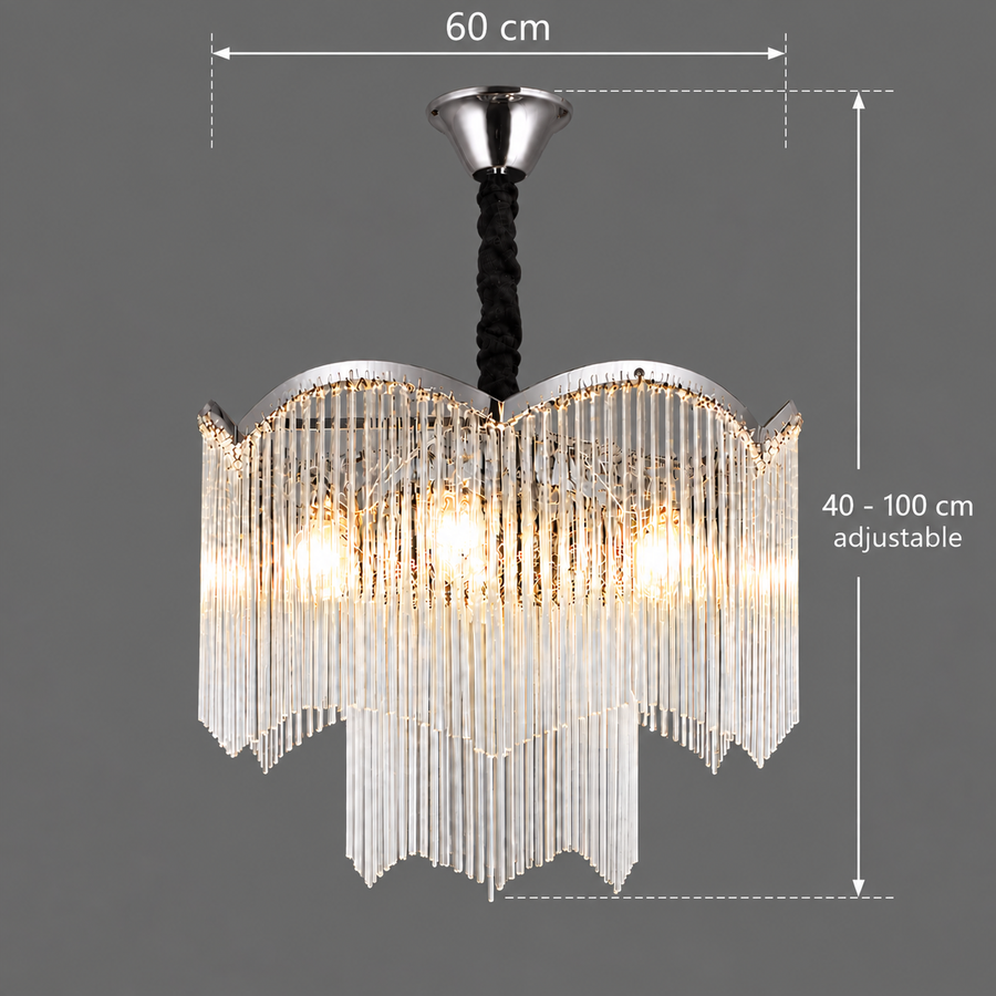 Żyrandol kryształowy MEKELLE Magno, 10x E14, średnica 60cm, metal i kryształ, błyszczący chrom, regulowana wysokość