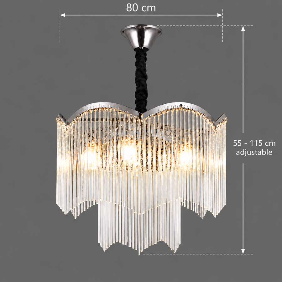 Kryształowy żyrandol MEKELLE Regalis, 18x E14, średnica 80cm, metal i kryształ, błyszczący chrom, regulowana wysokość