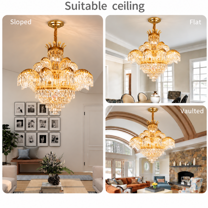 Żyrandol Kryształowy PALACE Supremo 29xG9, Ś115cm, Błyszczące Złoto, Regulowana Wysokość, Metal i Kryształ