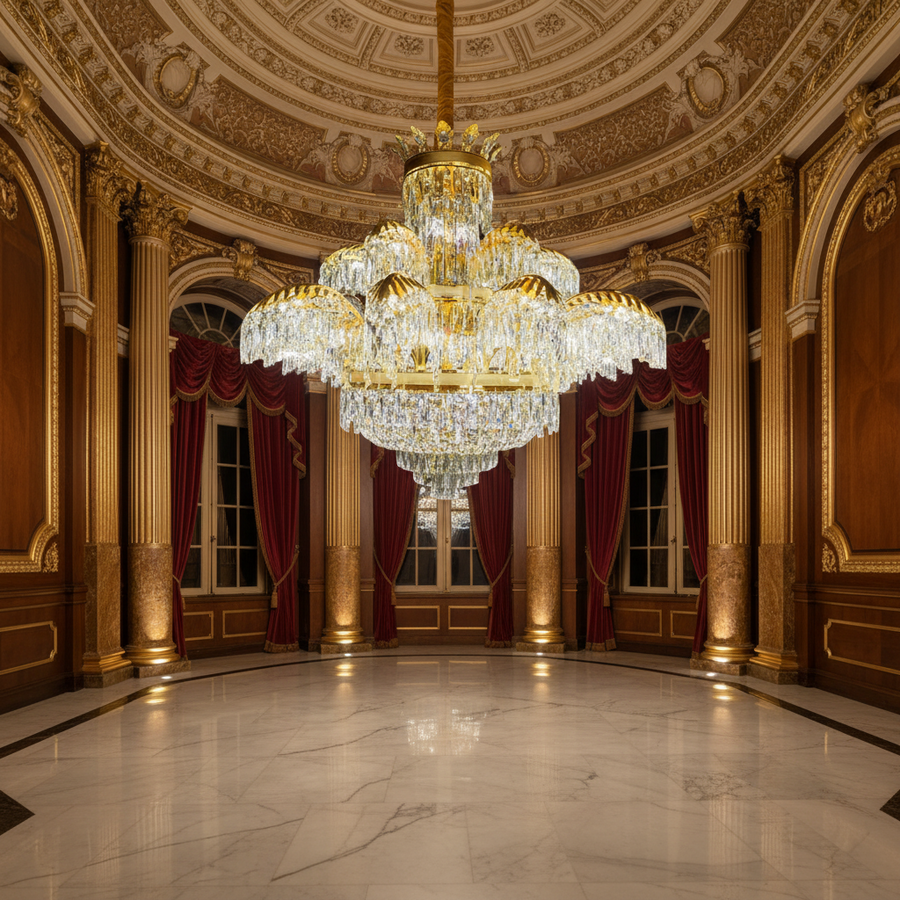 Żyrandol kryształowy PALACE Supremo 29xG9, śr.115cm, błyszczące złoto, regulowana wysokość, metalowe i kryształowe żyrandole kryształowe Domyślny tytuł Alessandro Design